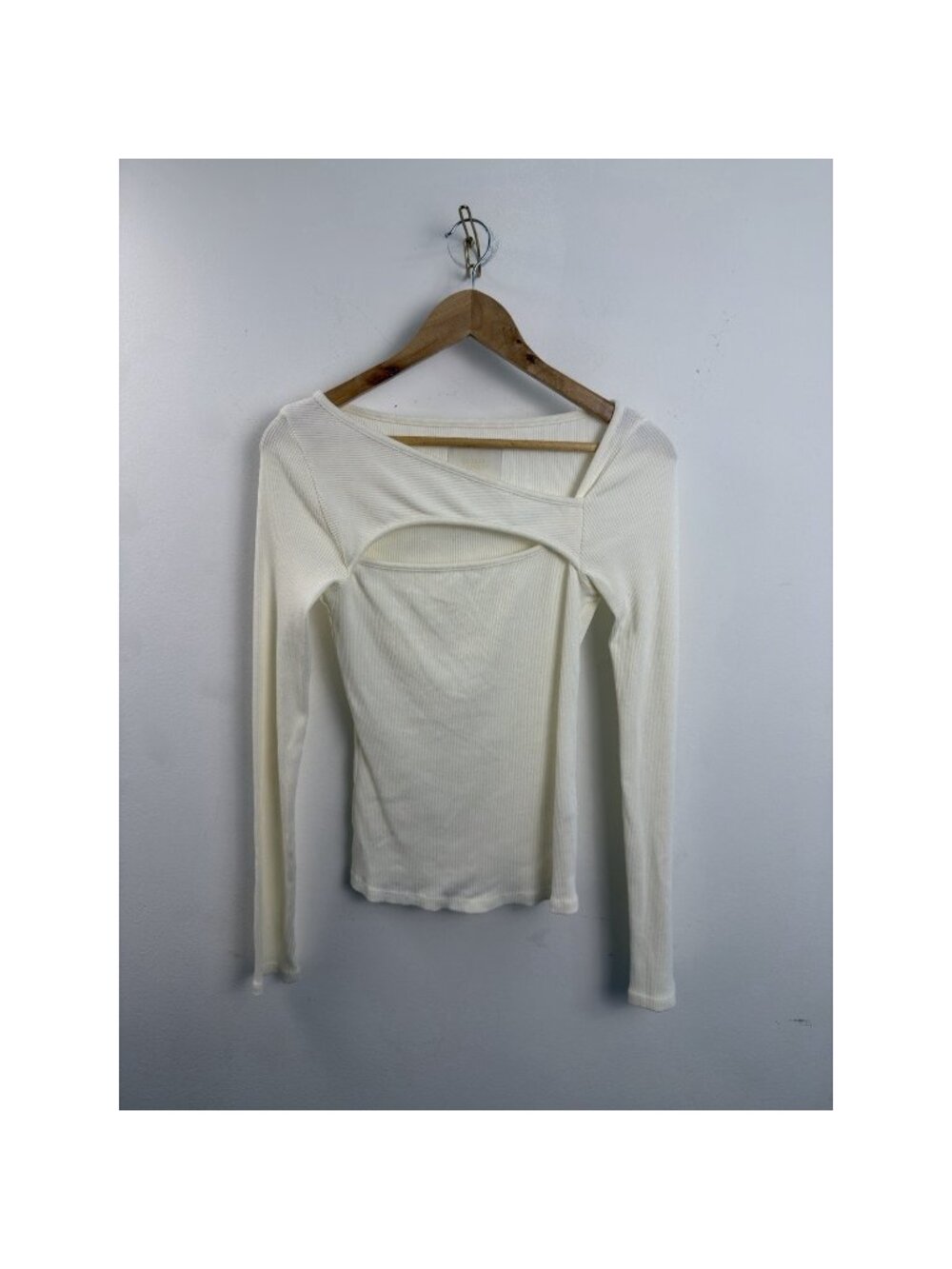 Citizens of Humanity Top Iris Long Sleeve Cut Out Ribbed Cassis Ivory Sz Small